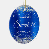 Silberner Glitzer Royal Blue Foil Sweet 16 Geburts Keramik Ornament (Rechts)