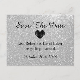Silberner Glitzer Save the Date Hochzeitskarte Ankündigungspostkarte