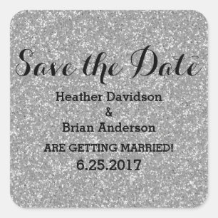 Silberner Glitzer Save the Date Stickers