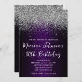 Silberner Glitzer Schwarz Dunkel Lila 30. Geburtst Einladung (Vorne/Hinten)