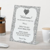 Silberner Glitzer Schwarz-Weiß-Herz Hochzeitssiche Sockelschild (In SItu)