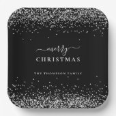 Silberner Glitzer Schwarzer Name Frohe Weihnachten Pappteller (Vorderseite)