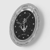 Silberner Glitzer-Seeanker-Schwarz-Hintergrund 2 Große Wanduhr (Winkel)