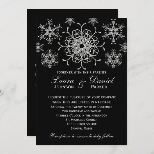 Silberner Glitzer sieht Schneeflocken Einladung Ho (Vorne/Hinten)