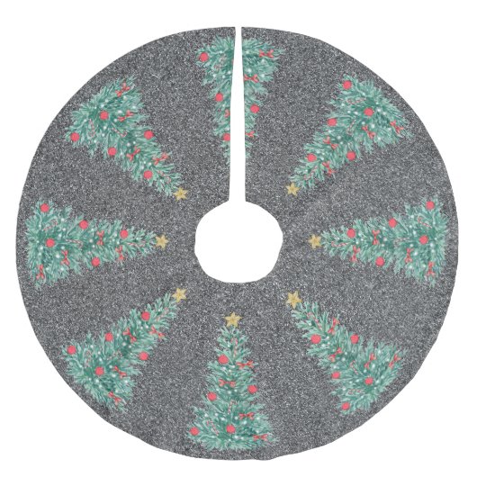 Silberner Glitzer Traditioneller klassischer Weihn Polyester Weihnachtsbaumdecke (Vorderseite)