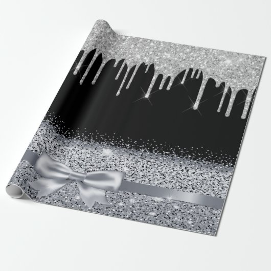 Silberner Glitzer Tropfen schwarz funkeln Geschenkpapier (Ungerollt)