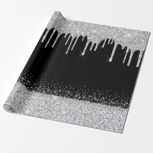 Silberner Glitzer Tropfen schwarz funkeln Geschenkpapier (Ungerollt)