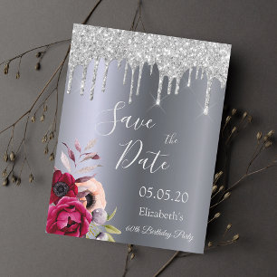 Silberner Glitzer Tropfen zum 60. Geburtstag Save  Postkarte