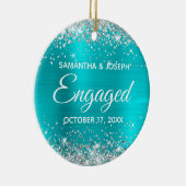 Silberner Glitzer Türkis Blaue Fohle Verlobt Keramik Ornament (Rechts)