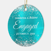 Silberner Glitzer Türkis Blaue Fohle Verlobt Keramik Ornament (Links)