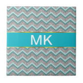 Silberner Glitzer und Aquamarines ZigZag Fliese (Vorderseite)