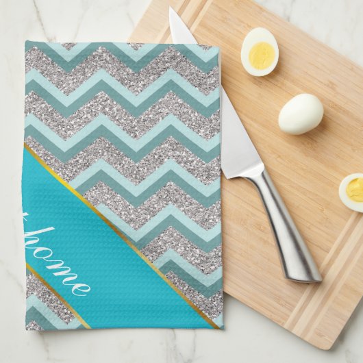 Silberner Glitzer und Aquamarines ZigZag Handtuch (Viertel Falte)