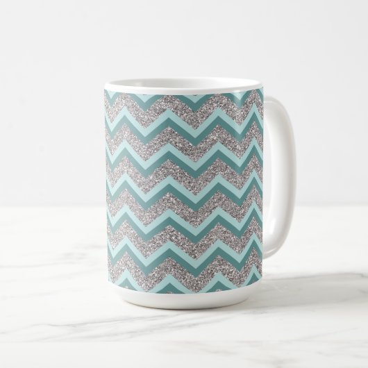 Silberner Glitzer und Aquamarines ZigZag Kaffeetasse (VorderseiteRechts)