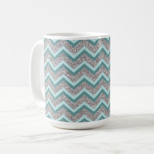 Silberner Glitzer und Aquamarines ZigZag Kaffeetasse (Vorderseite Links)