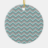 Silberner Glitzer und Aquamarines ZigZag Keramikornament (Vorne)