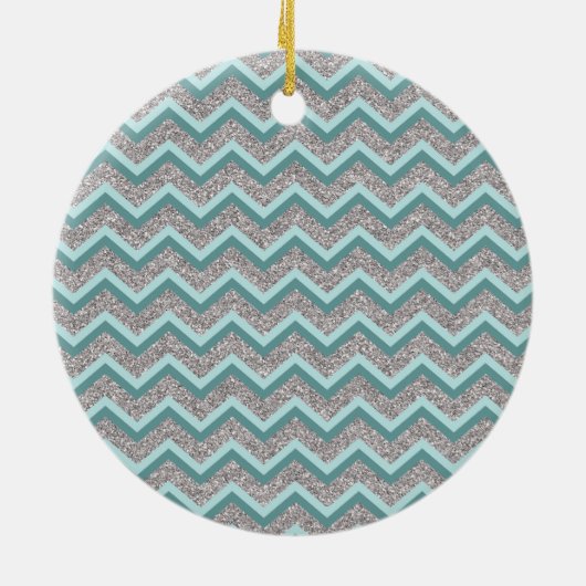 Silberner Glitzer und Aquamarines ZigZag Keramikornament (Hinten)