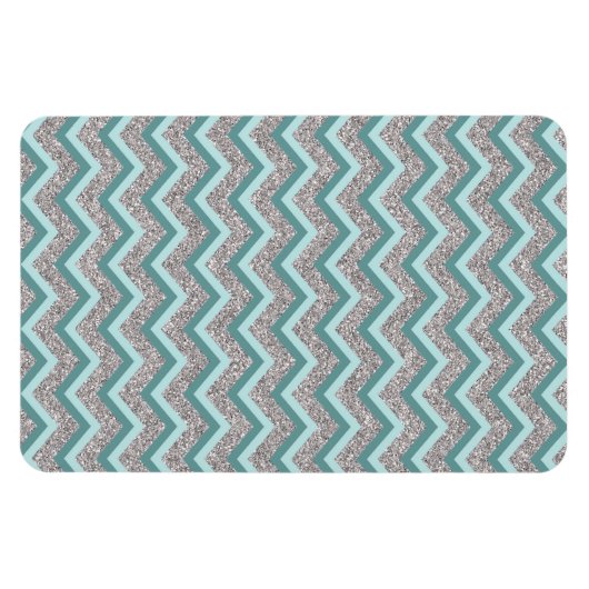 Silberner Glitzer und Aquamarines ZigZag Magnet (Horizontal)