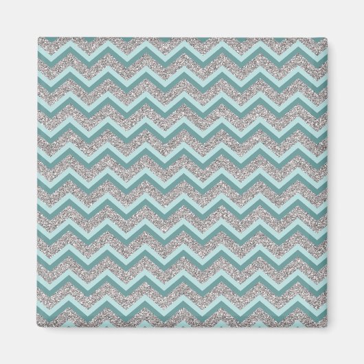 Silberner Glitzer und Aquamarines ZigZag Magnet (Vorne)