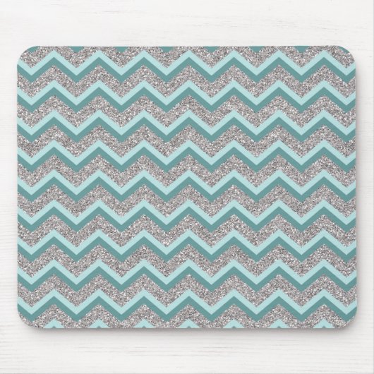 Silberner Glitzer und Aquamarines ZigZag Mousepad (Vorne)