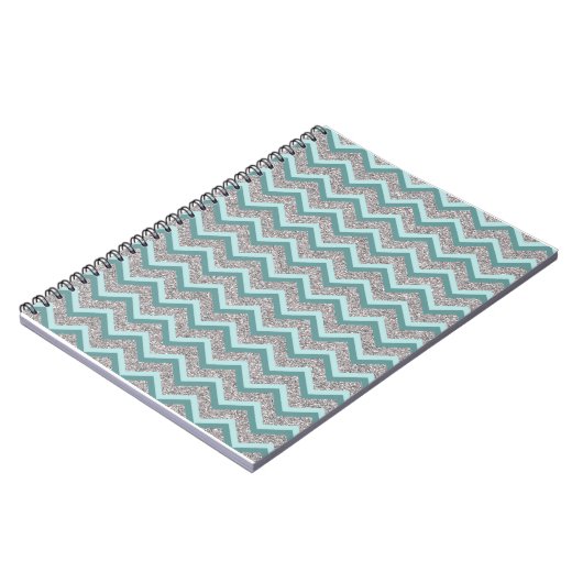 Silberner Glitzer und Aquamarines ZigZag Notizblock (Linke Seite)