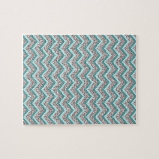 Silberner Glitzer und Aquamarines ZigZag Puzzle (Horizontal)