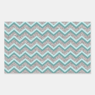 Silberner Glitzer und Aquamarines ZigZag Rechteckiger Aufkleber