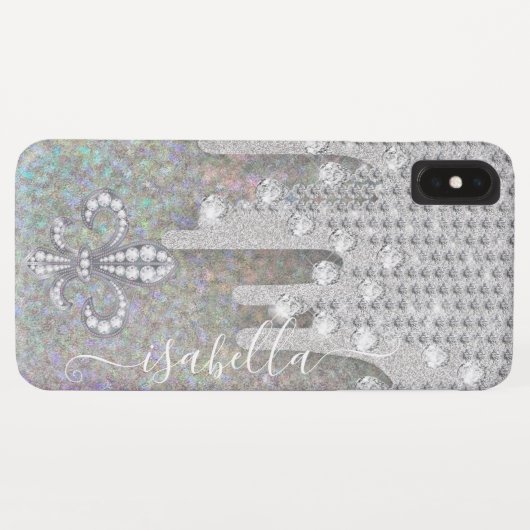 Silberner Glitzer und Diamanten auf Regenbogen-Gli Case-Mate iPhone Hülle (Rückseite (Horizontal))