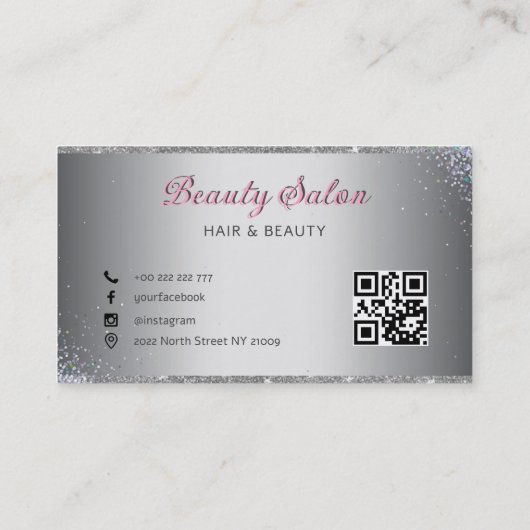Silberner Glitzer und Hintergrund Visitenkarte (Rückseite)