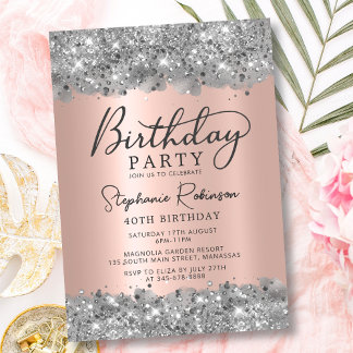 Silberner Glitzer und Rose Goldener Foil 40. Gebur Einladung