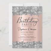 Silberner Glitzer und Rose Goldener Foil 50. Gebur Einladung (Vorderseite)