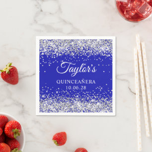 Silberner Glitzer und Royal Blue Quinceñera Serviette