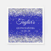 Silberner Glitzer und Royal Blue Quinceñera Serviette (Vorderseite)