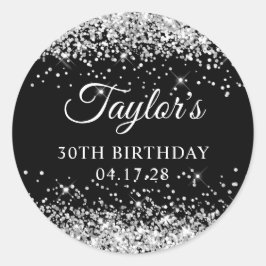 Silberner Glitzer und Schwarz 30. Geburtstag Runder Aufkleber