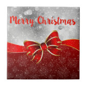 Silberner Glitzer und Weihnachten Glitzern Bow Cer Fliese (Vorderseite)