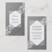 Silberner Glitzer-und Weiß-Blätter-Lorbeer elegant Visitenkarte (Vorne/Hinten)