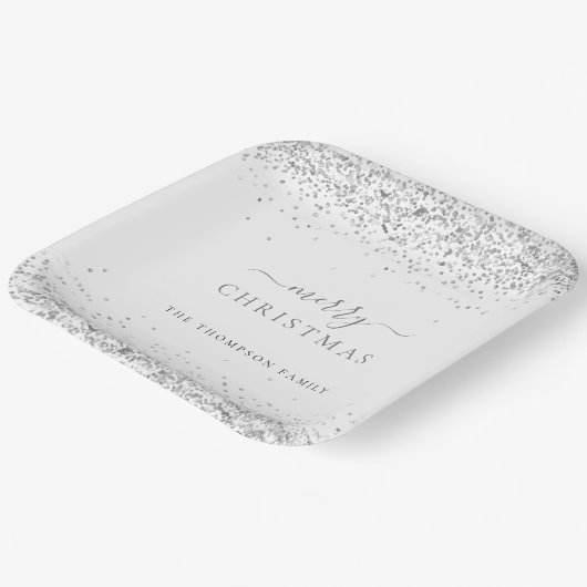 Silberner Glitzer Weißname Frohe Weihnachten Pappteller (Gewinkelt)