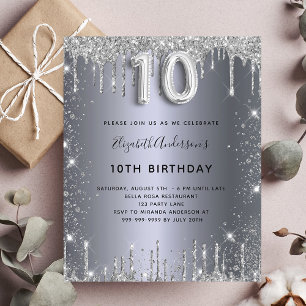 Silberner Glitzer zum 10. Geburtstag Flyer