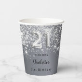 Silberner Glitzer zum 21. Geburtstag Pappbecher (Rückseite)