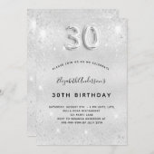 Silberner Glitzer zum 30. Geburtstag glamourös Einladung (Vorne/Hinten)