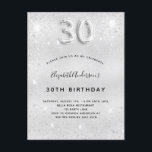 Silberner Glitzer zum 30. Geburtstag glamourös Einladungspostkarte<br><div class="desc">Ein modernes, stilvolles und glamouröses Party zum 30. Geburtstag. Ein silbernes Imitat mit Glitzer-Staub. Personalisieren Sie Ihren Namen und Ihre Party-Daten und fügen Sie diese hinzu. Nummer 30 wird mit einem Schriftart im Ballonstil geschrieben, Skript. Zurück: silberer Hintergrund, Postkartendesign. Tipp: Wenn Sie es nicht so gewollt haben, dass es wie...</div>