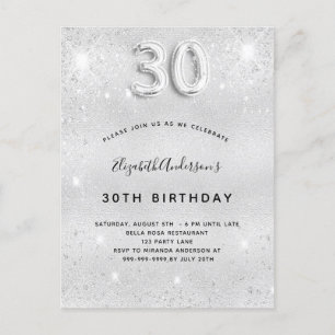 Silberner Glitzer zum 30. Geburtstag glamourös Einladungspostkarte