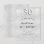 Silberner Glitzer zum 30. Geburtstag glamourös Einladungspostkarte (Vorne/Hinten)