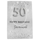 Silberner Glitzer zum 50. Mittlere Geschenktüte (Vorderseite)