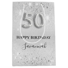 Silberner Glitzer zum 50. Mittlere Geschenktüte