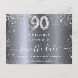 Silberner Glitzer zum 90. Geburtstag Save the Date Postkarte