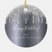 Silberner Glitzer zum Geburtstag glänzt von Freund Keramik Ornament (Hinten)