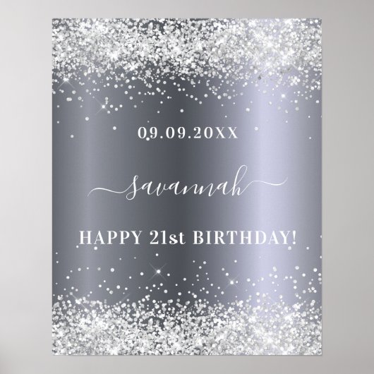 Silberner Glitzer zum Geburtstag Party Begrüßung Poster (Vorne)