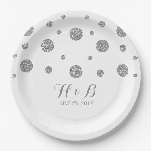 Silberner Glitzerconfetti-Hochzeits-Papier-Teller Pappteller (Vorderseite)