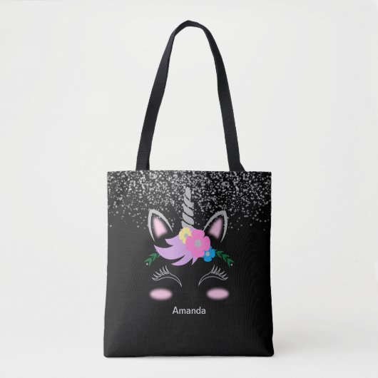Silberner GlitzerUnicorn Tasche (Vorderseite)
