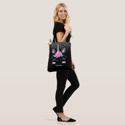 Silberner GlitzerUnicorn Tasche (Am Model)